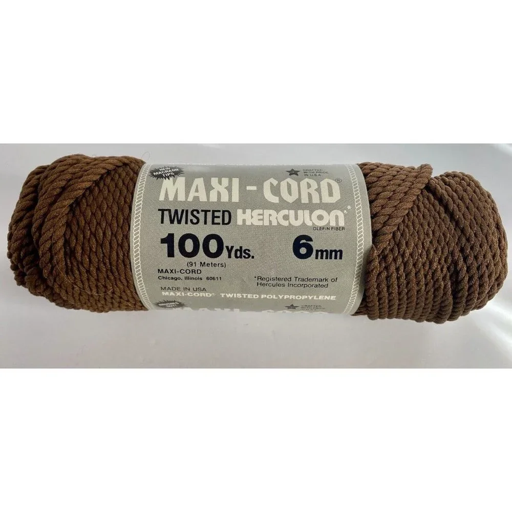 MAXI-CORD Twisted HERCULON Macrame Brown Cord 100‎ Yards 6mm NEW Vintage